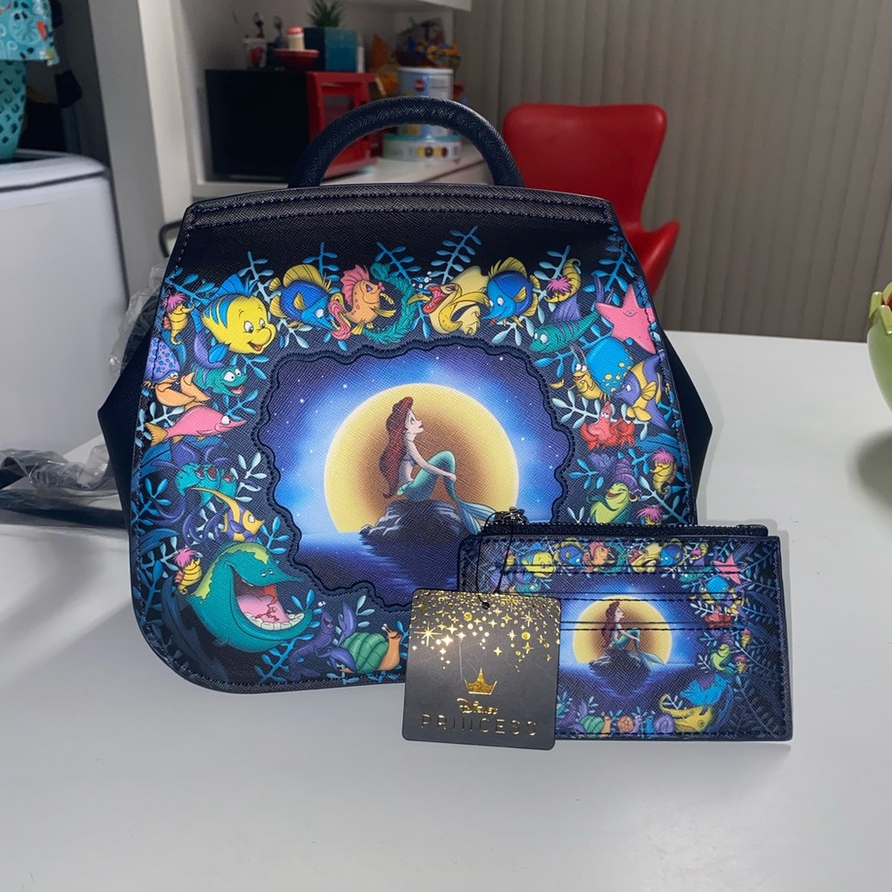 Convertible Little Mermaid Mini Backpack w/ wallet